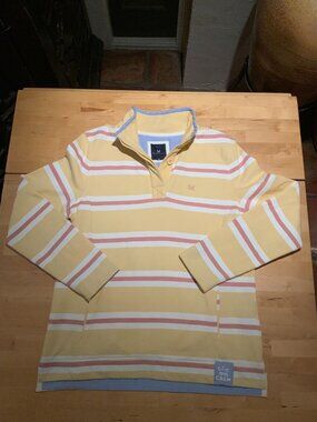 Crew Clothing Company Yellow Striped Rugby Pullover Size 12